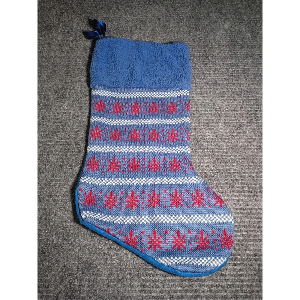 Blue, Red, And White Knit/Felt Christmas Stocking